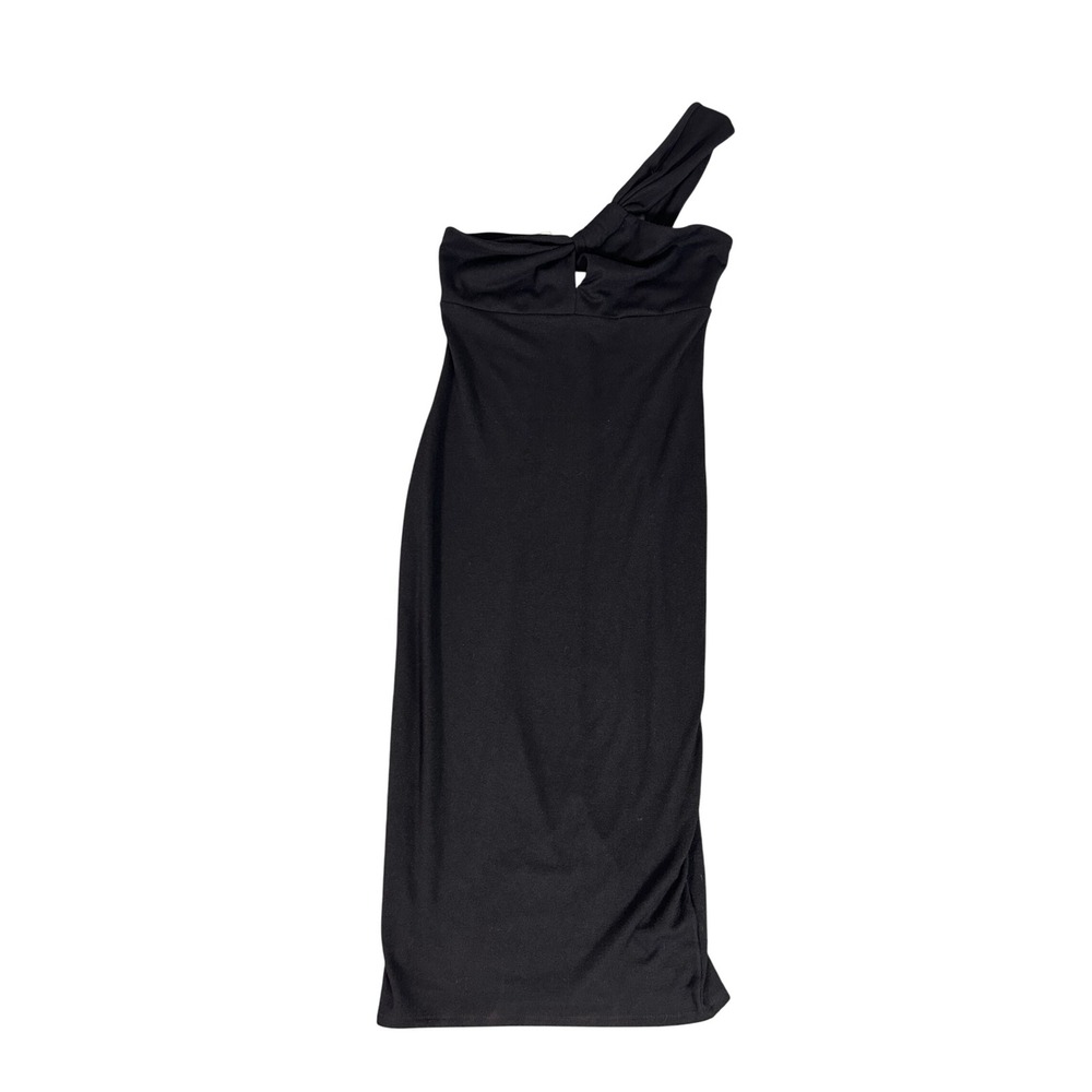 LUSH Black One Shoulder‎ Knot Cutout Midi Dress NWT